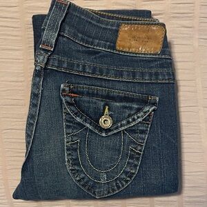True Religion Dark Blue Denim Jeans with Contrast Stitching